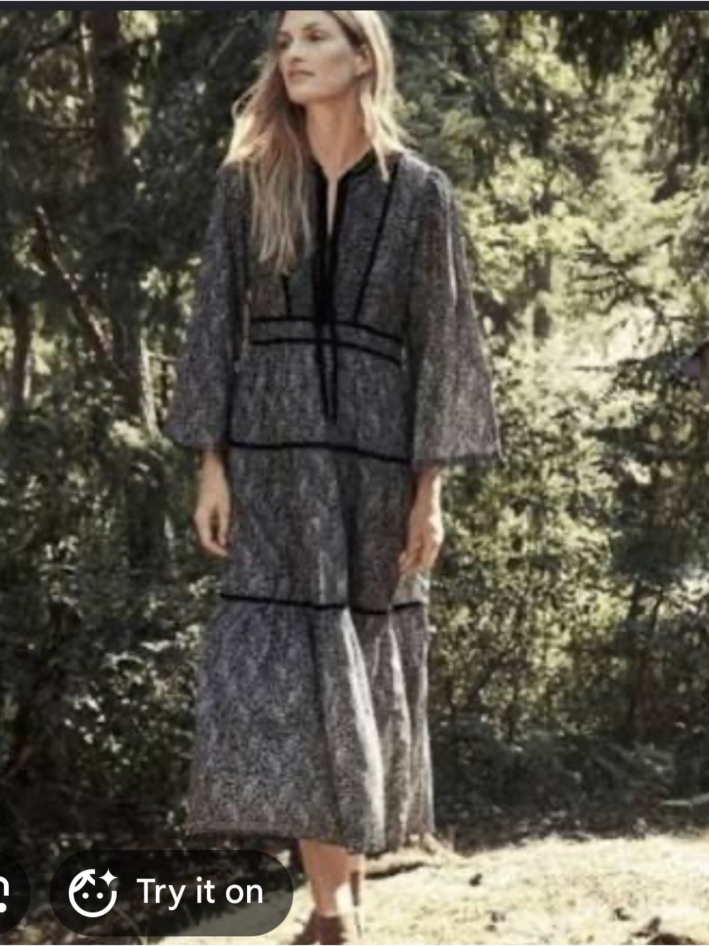 Doen Black and Cream Paisley Tiered V-Neck Maxi Dress